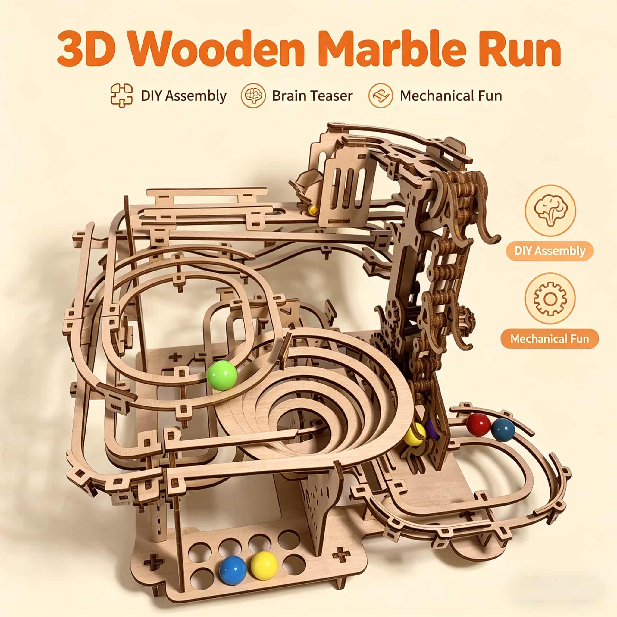 Running Gear Track - 기계식 구슬 경주 3D 나무 퍼즐
